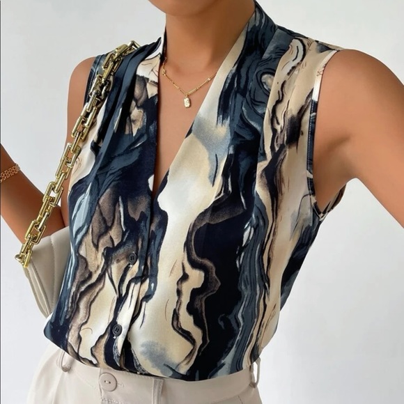 Luxe Marble Print Sleeveless Blouse LAST ONE - Picture 2 of 6